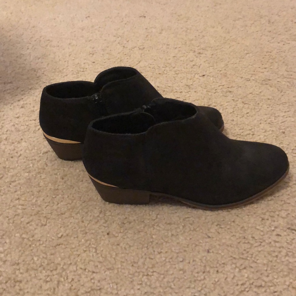 Black suede low ankle booties